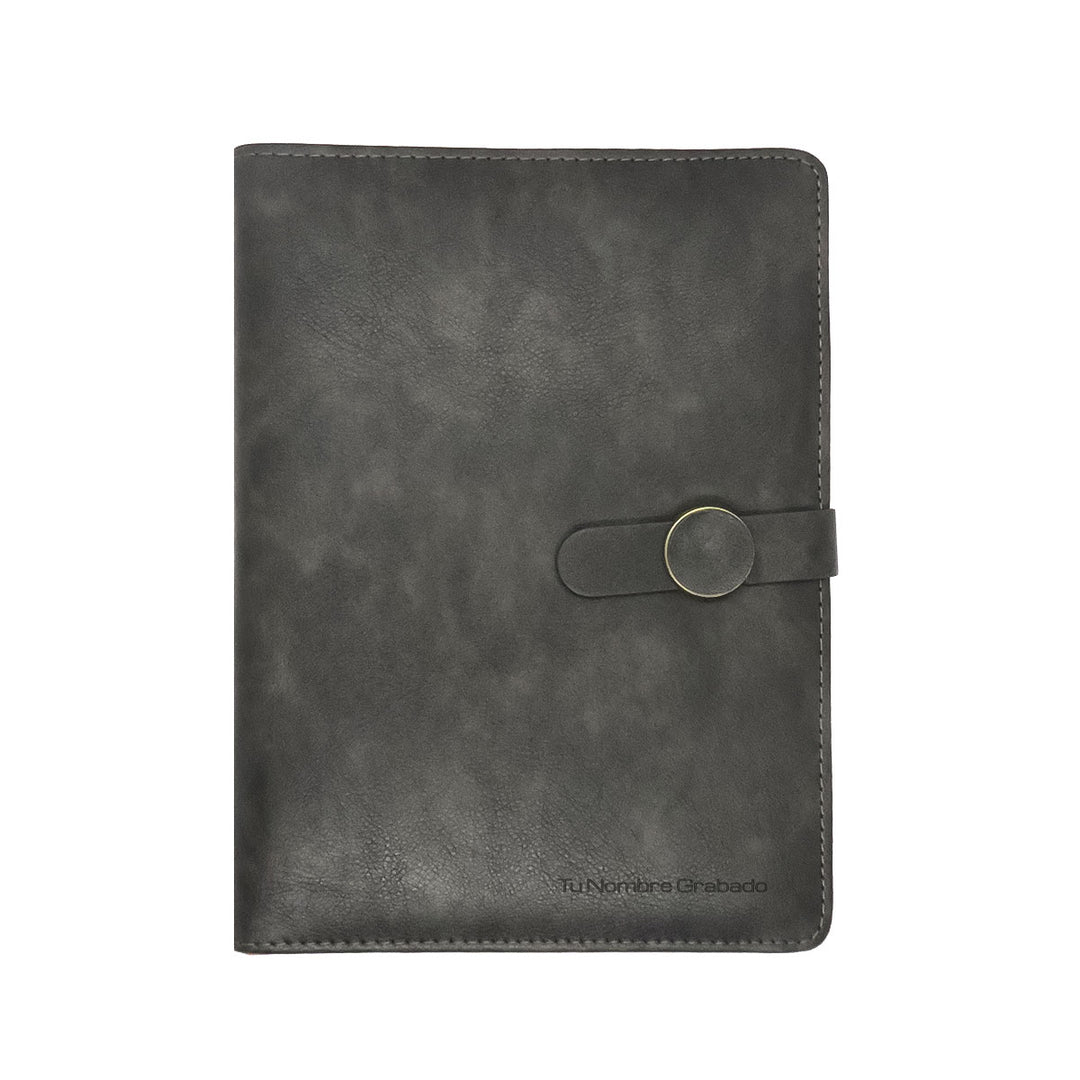 Libreta Ejecutiva Pioner Gris + Grabado + 100 Hojas de Repuesto