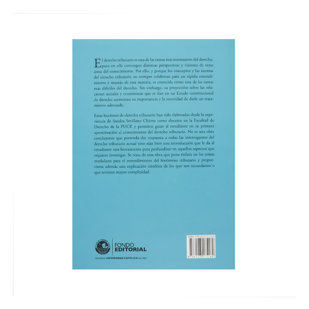 Contracubierta del libro Lecciones de derecho tributario principios generales y código tributario.