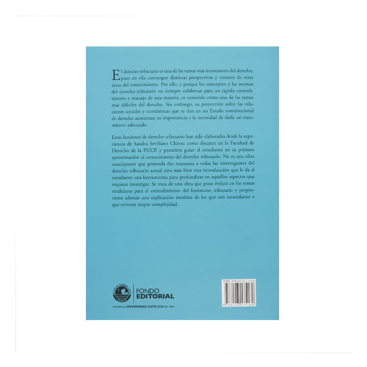 Contracubierta del libro Lecciones de derecho tributario principios generales y código tributario.